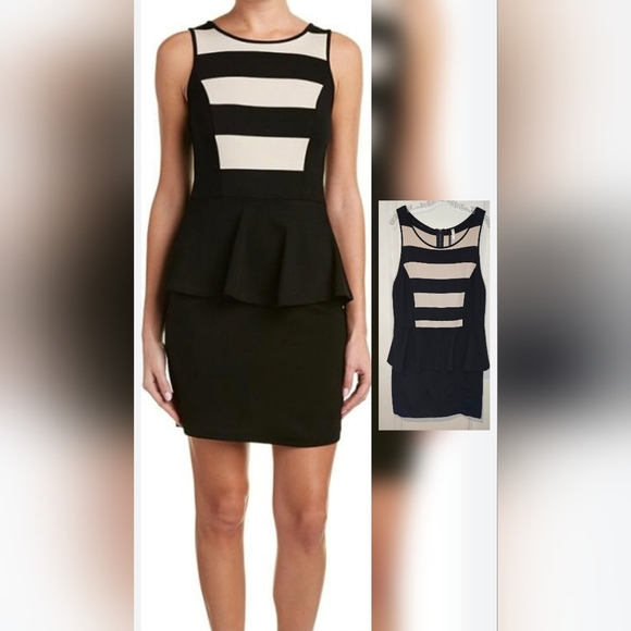 Kensie Dressy Black Beige Sleeveless Back Zip Peplum Stretch Mini Dress Size XXL - Picture 1 of 12